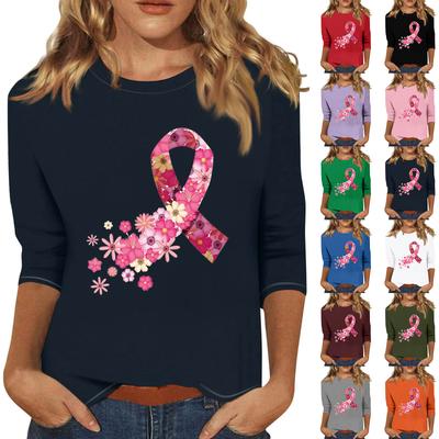 Μοντέρνο και Casual Γυναικείο T-shirt Τοπ με Τυπώματα και Μανίκι Επτά Τέταρτα, Στρογγυλή Λαιμόκοψη