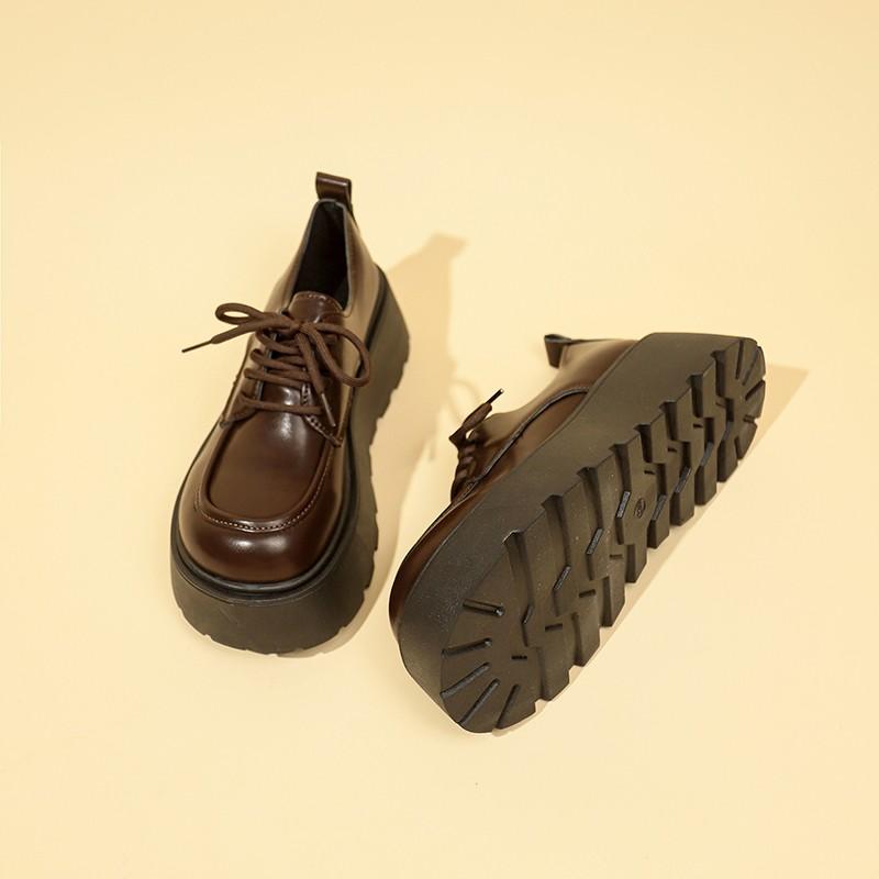 Autumn Solid Faux Leather Women Shoes Japanese Lace Up Mary Jane Shoes Simple Round Toe Students Thick Platform Pumps Leisure