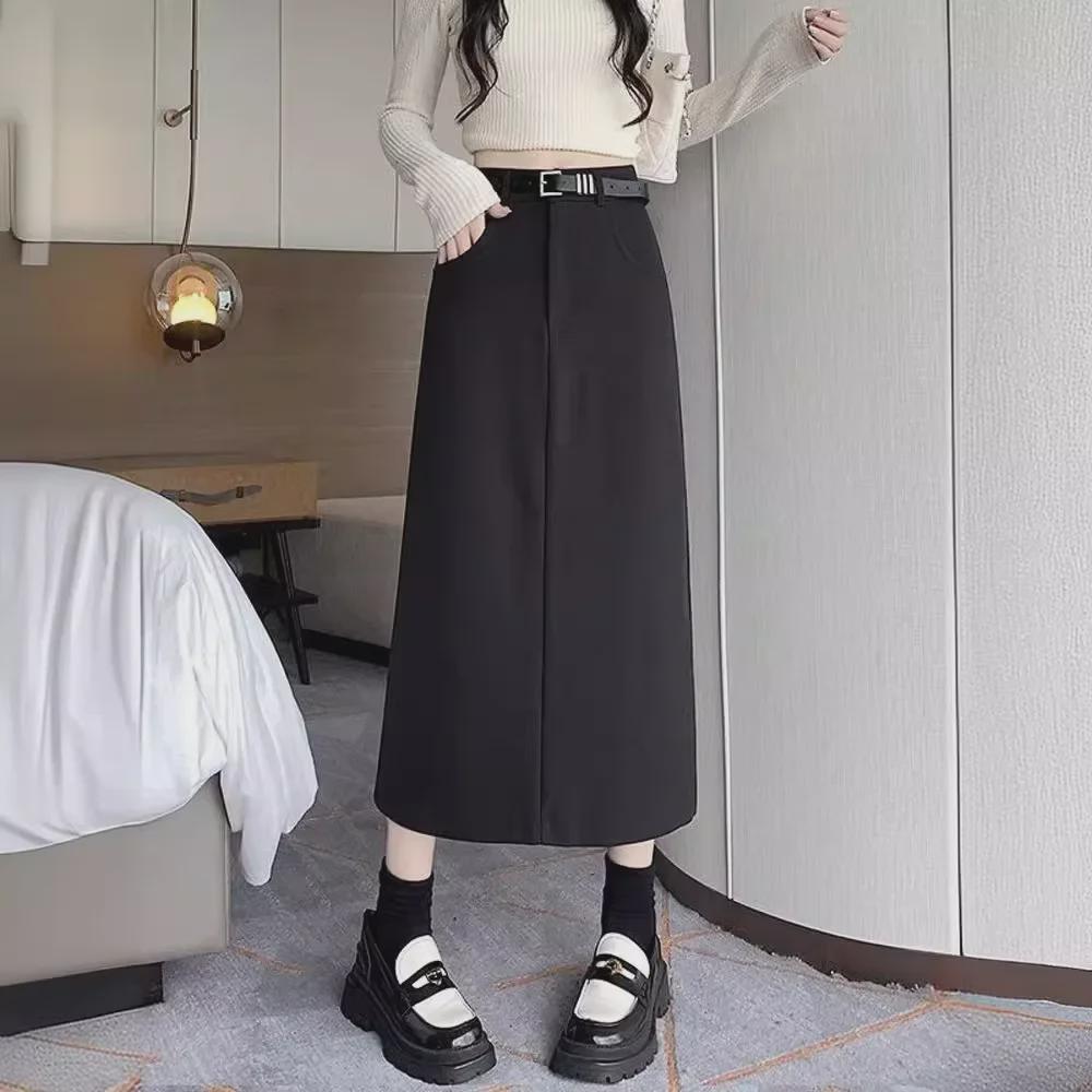 2023 High-Waist Gray A-Line Skirt for Plus Size Women