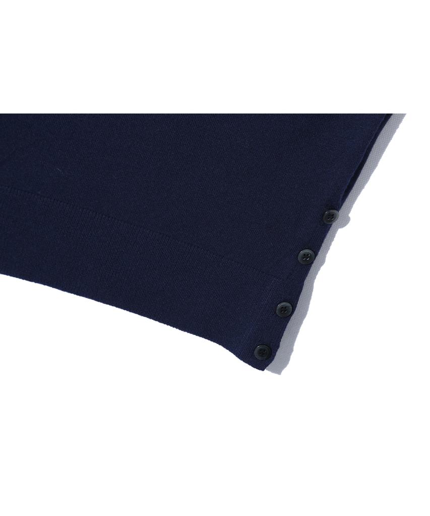BASEMOMENT Side Slit V-Neck Half Knit Navy