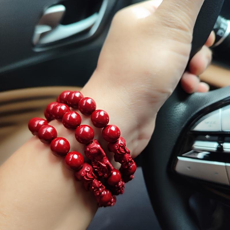 1 Stück Elegantes Zinnoberstein Pi Xiu Glücksarmband Nationalstil Charm-Armband mit geschnitzten Pixiu-Perlen