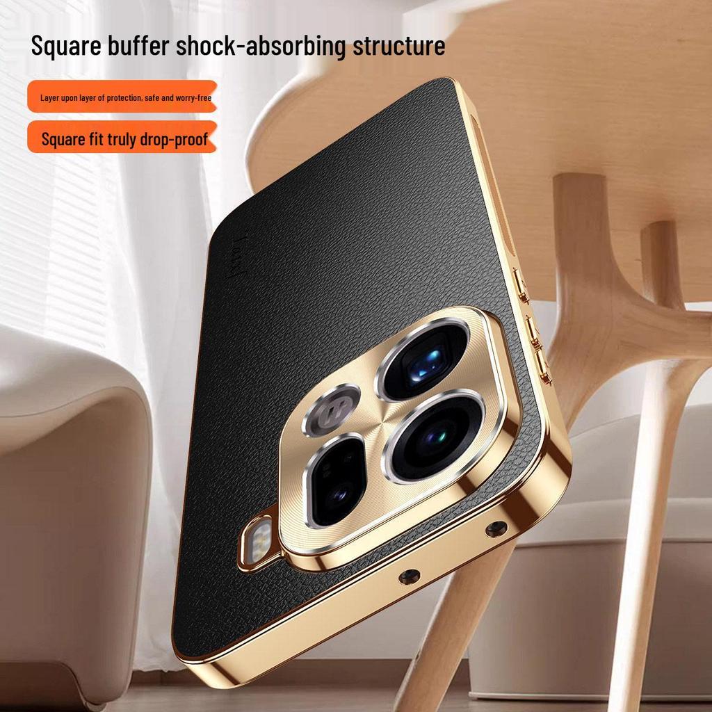 Electroplated Lychee Leather Texture Phone Case for OPPO Find X9/X8 Pro - Full Coverage, Anti-Drop Protective Cover for Men