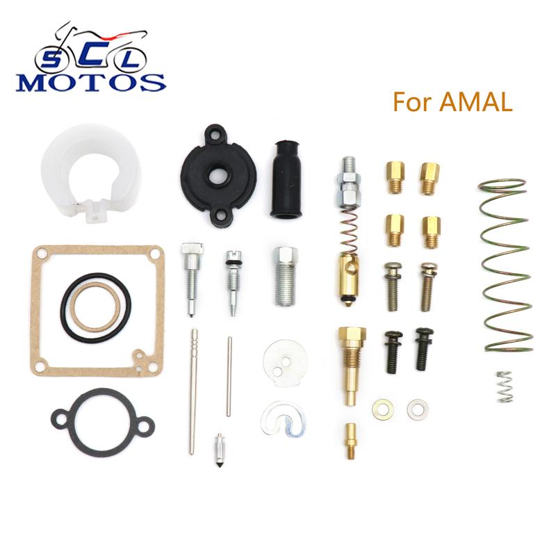 Sclmotos For AMAL Carburettor Rebuild Kit AMAL Racing Carburettor Repair Kit Float House Seal Adjusting Screw Main jet Idle jet
