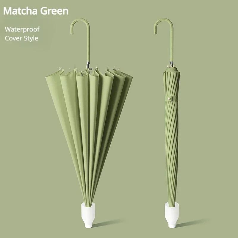 16 Bone Waterproof Umbrella Creative Bent Handle Straight Rod Umbrellas Small Fresh Women Handle Umbrellas Solid Color Umbrella