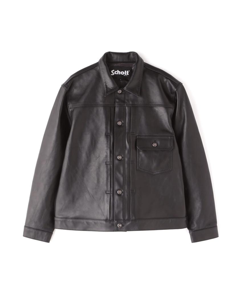 SCHOTT NYC SHEEP LEATHER 1st TRACKER Sheep Leather Trucker Size JKT/Men's Jacket, 2XL, 010, Black, 782-3150012