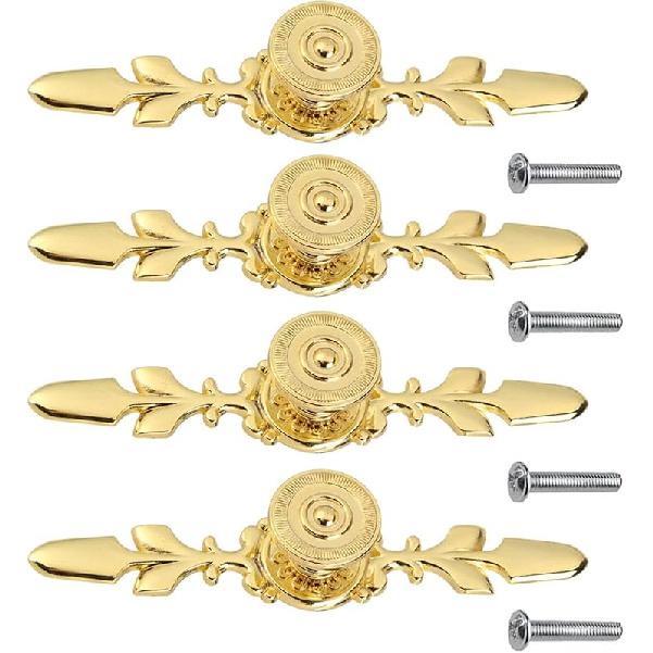 Pull Handle, Vintage Style Zinc Alloy Door Knob with Screw, Fit for Drawer Cabinet, 4-Pack (Black)