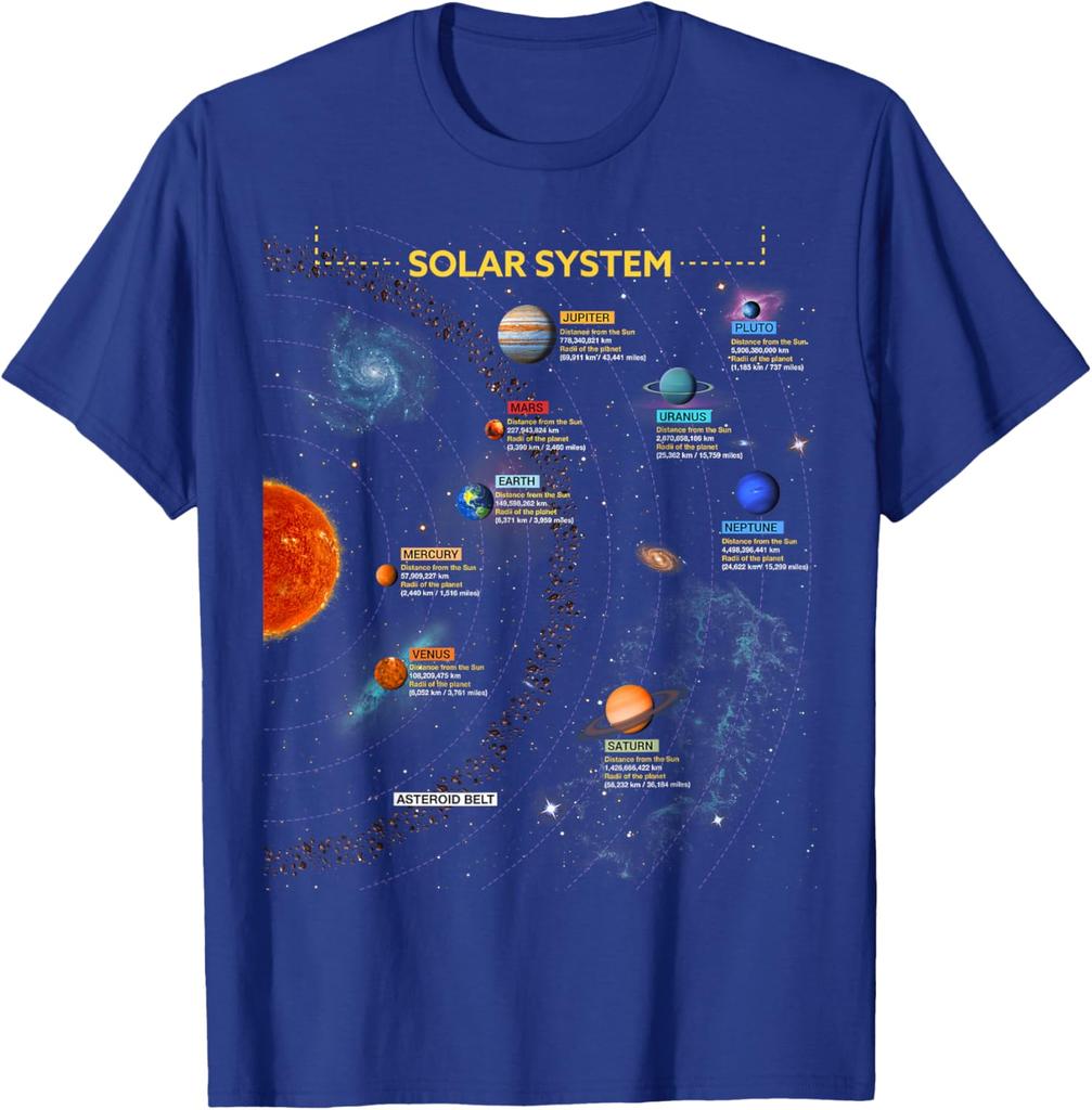 Solar System Planets Graphic Tee Men's Casual Cotton T-Shirt Breathable Trip Wear