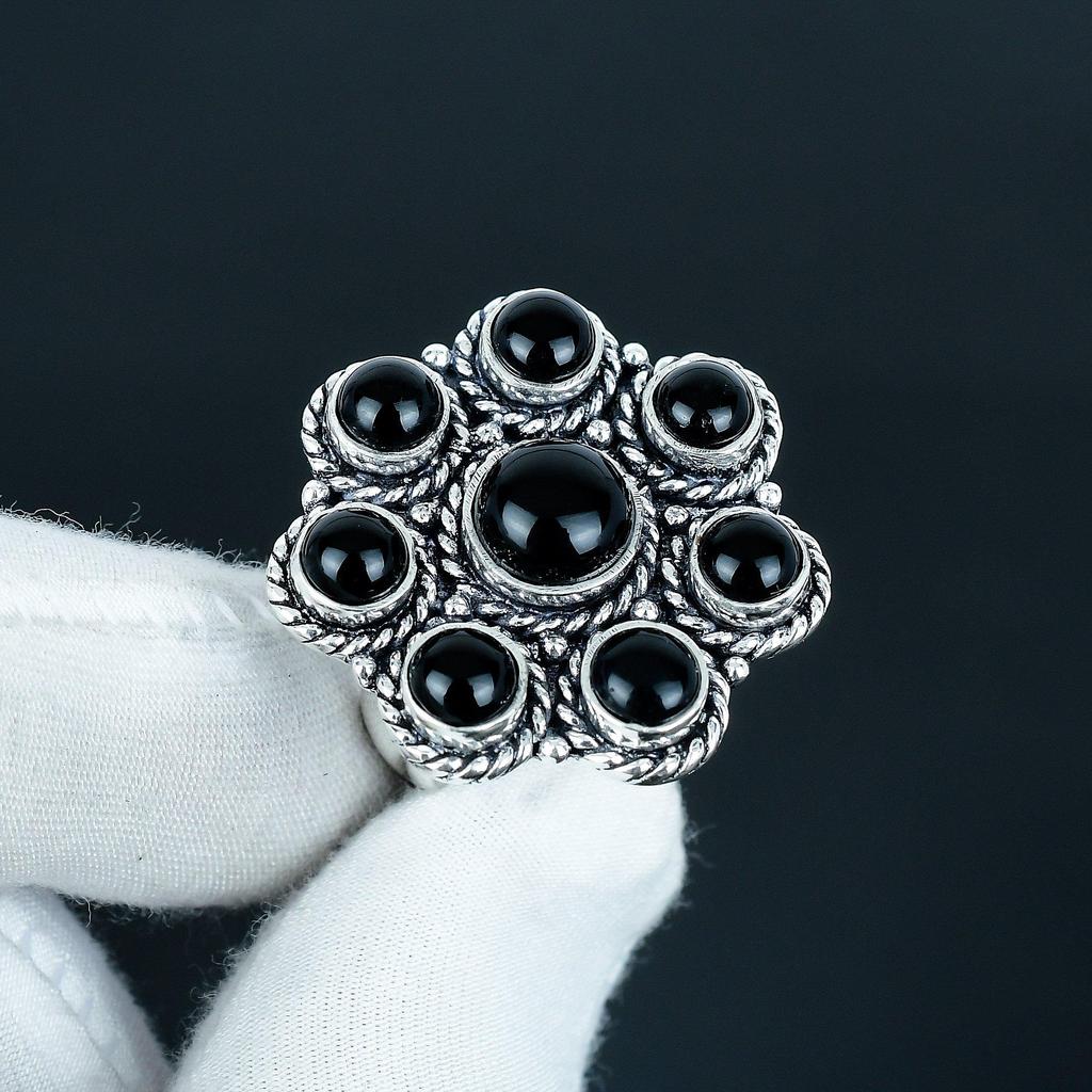 Natural Black Onyx Gemstone Handmade 925 Sterling Silver Ring - Bohemian Jewelry Ring - Handmade Boho Jewelry for Women & Men, Birthday Gifts