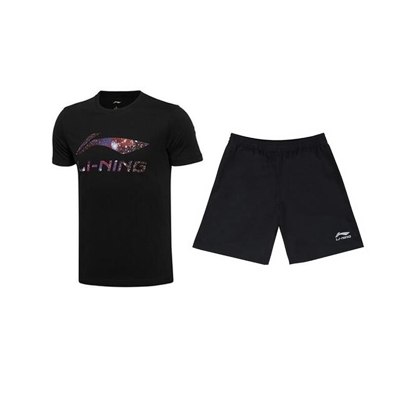 

Li Ning Звездное небо Логотип Принт Модный Удобный Дышащий Пуловер с круглым вырезом Футболка с коротким рукавом Повседневный Спортивный комплект AHSUA07-1+YKSV147-2 XXL