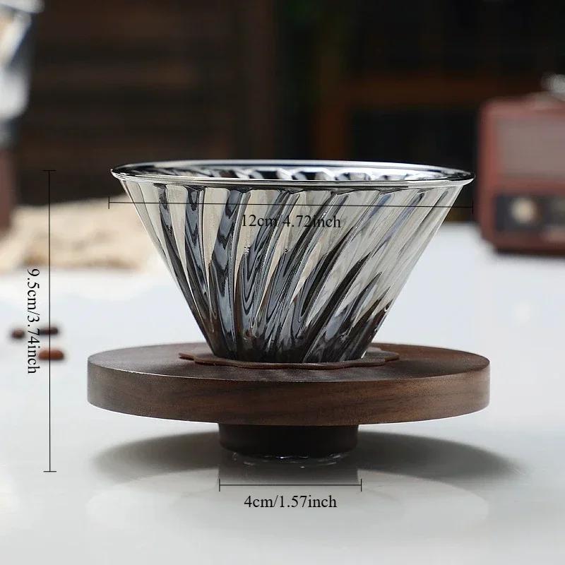 Pour-over Coffee Kettle ,Glass Carafe with Lid Walnut Handle Filter,Drip Coffee Maker Pot for Home Café Restaurant Camping