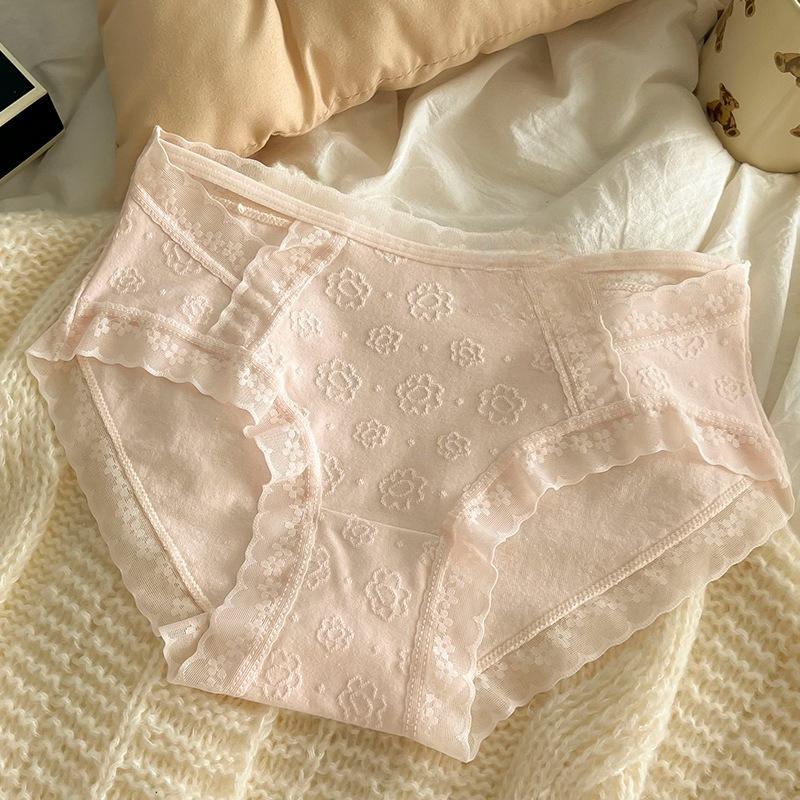 Ladies Spring and Summer Sweet Sexy Hollow Lace Pure Desire Wind Pure Cotton Waist Triangle Briefs