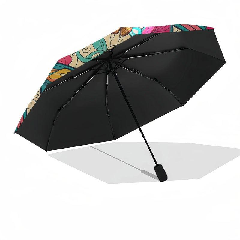 Colorful Butterfly Mandala Wall Art Decor Umbrella, Cute Umbrella with Cute Design, Portable 3-Fold Compact Umbrella for Men & Women, Valentine's Day