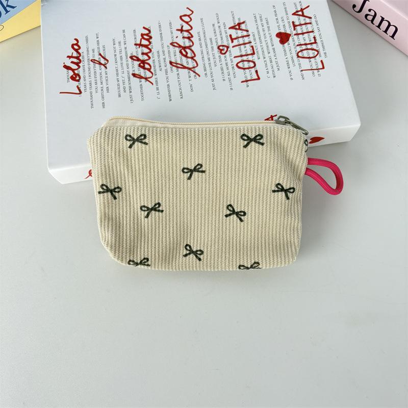 New Corduroy Floral Coin Wallet Women Portable Lipstick Makeup Bag Children's Cute Coin Purse Small Wallet Large Capacity ID Bag