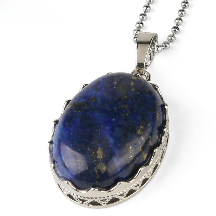 Semi Precious Amethyst Simple Design Elliptical Natural Crystal Pendant Necklace