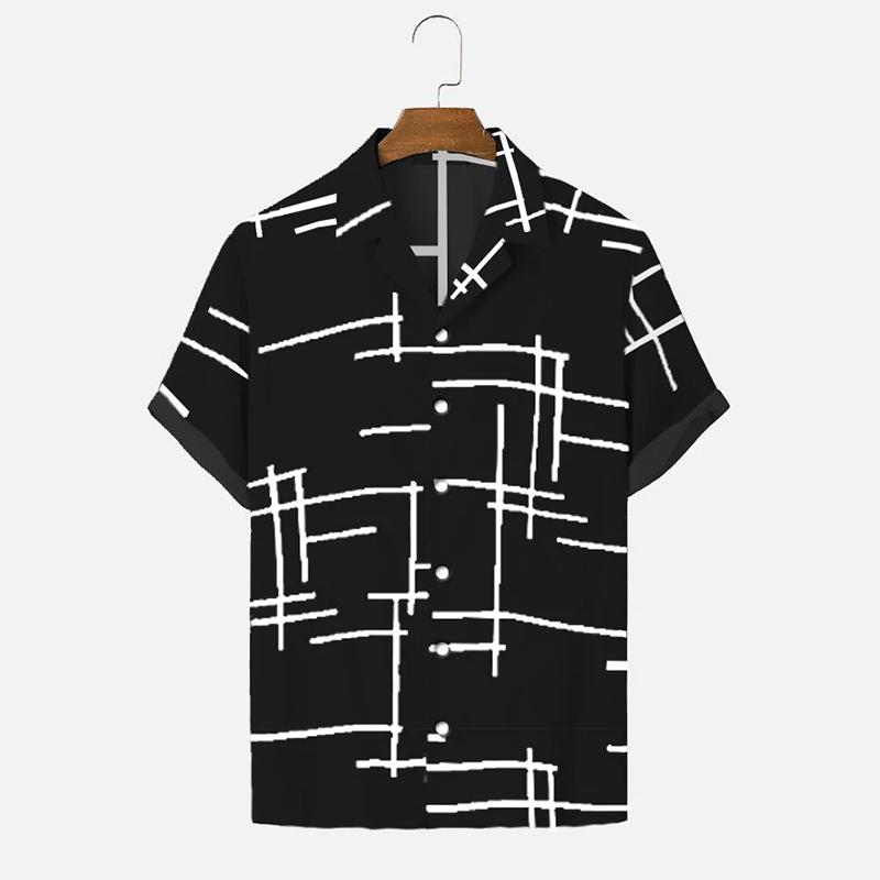 Men's Summer Hawaiian Shirt 3D Stripe Printed Short Sleeved Shirt Holiday Short Sleeved Beach Top T-shirt Men's Large Shirts