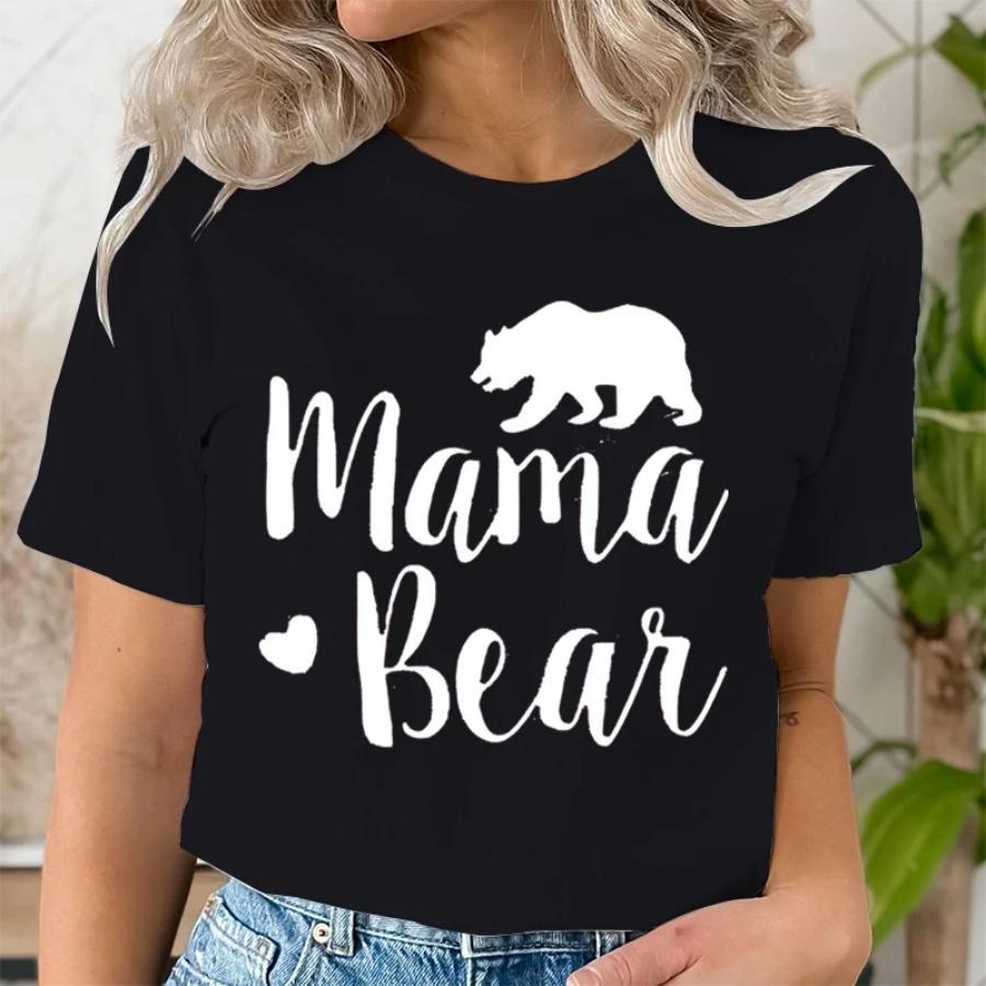 

Mama Bear Print T Shirt Women Kawaii Graphic Shirts Casual Short Sleeved Black Female Tee O-neck Harajuku T-shirts Mom Y2k Top XXXXXL чорний