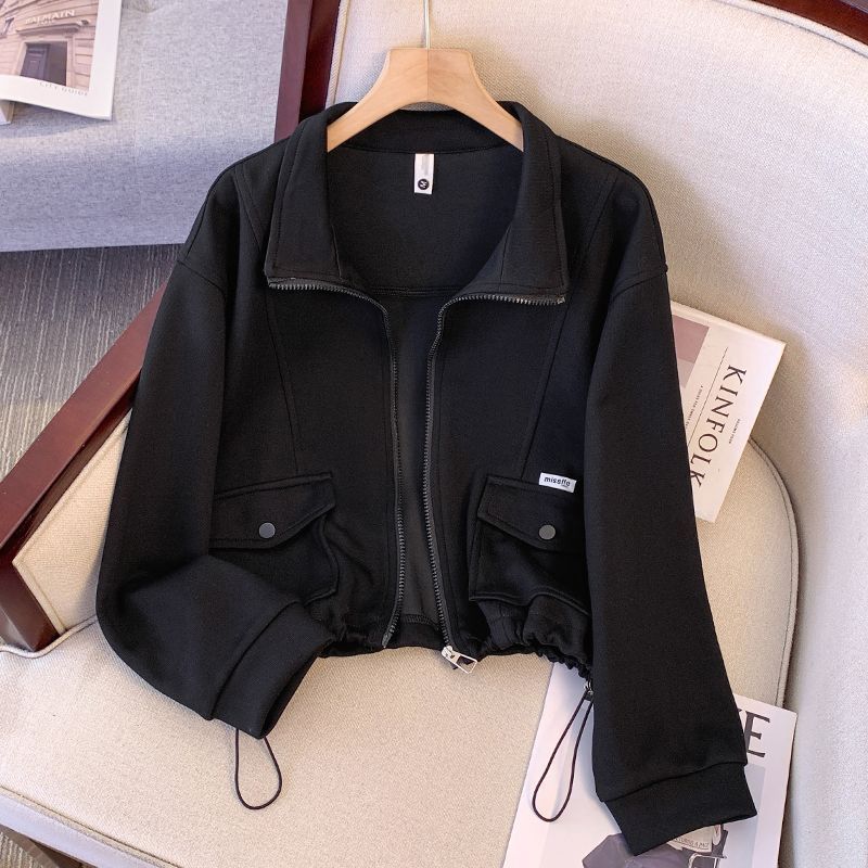Black Casual Short Coat Women's Small Lapel Jacket New Autumn Korean Style Loose Shoulder Top