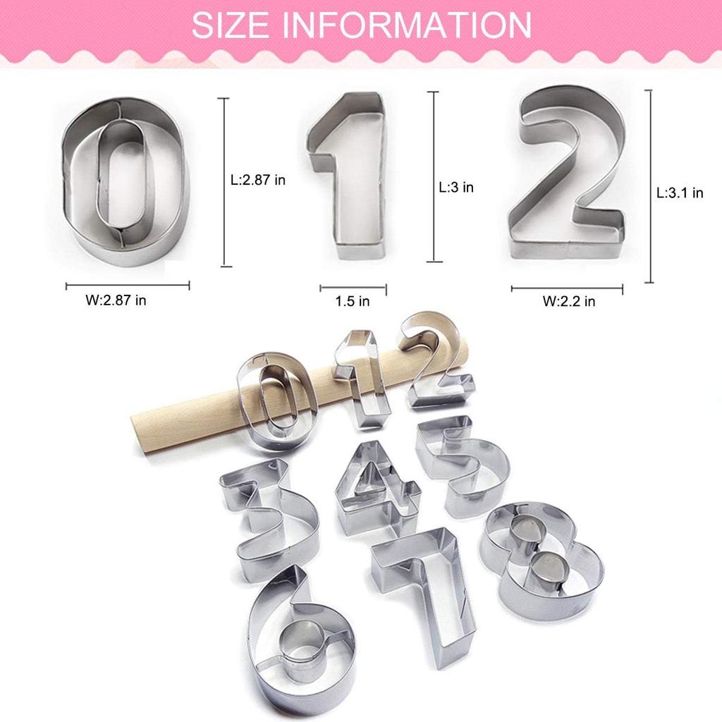 Large Number Cookie Biscuit Cutters Set 3 Inches, 9 Piece Stainless Steel Numbers Cutter Set Tools for Kitchen,Baking