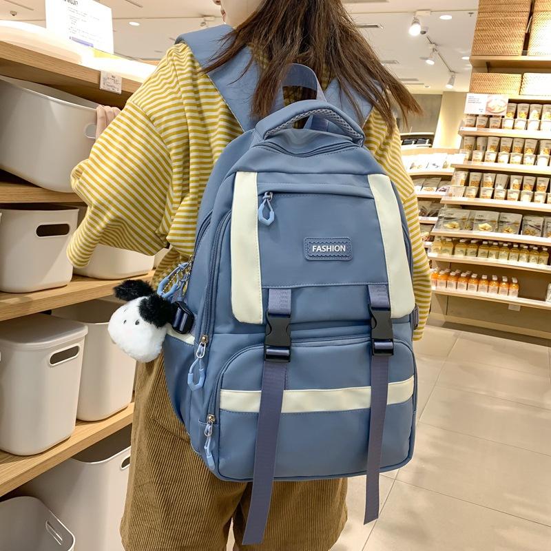 School bag large capacity junior high school girls 2025 new fashion simple Mori contrasting color high school girls backpack