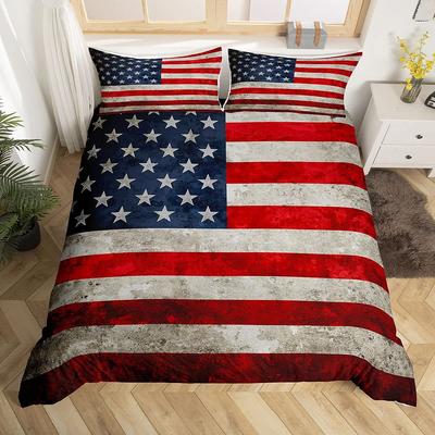 Home Textiles American Flag Three-Piece Vintage Digital Printed Quilt Pillowcase Bedding