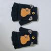 Cute Capybara Half Finger Gloves 6-10 Years Old Winter Flip Gloves New Writing Gloves  Outdoor