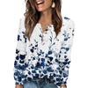 Women's Fashion V-Neck Button-Up T-Shirt With Floral Print Long-Sleeved Top