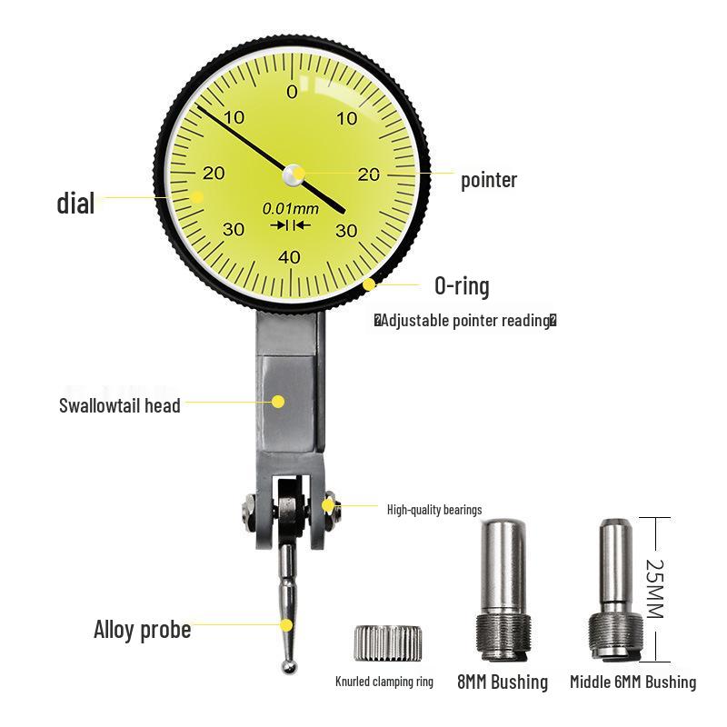 Shockproof Waterproof 0-0.8mm Lever Dial Indicator with Ear Lever Gauge Base