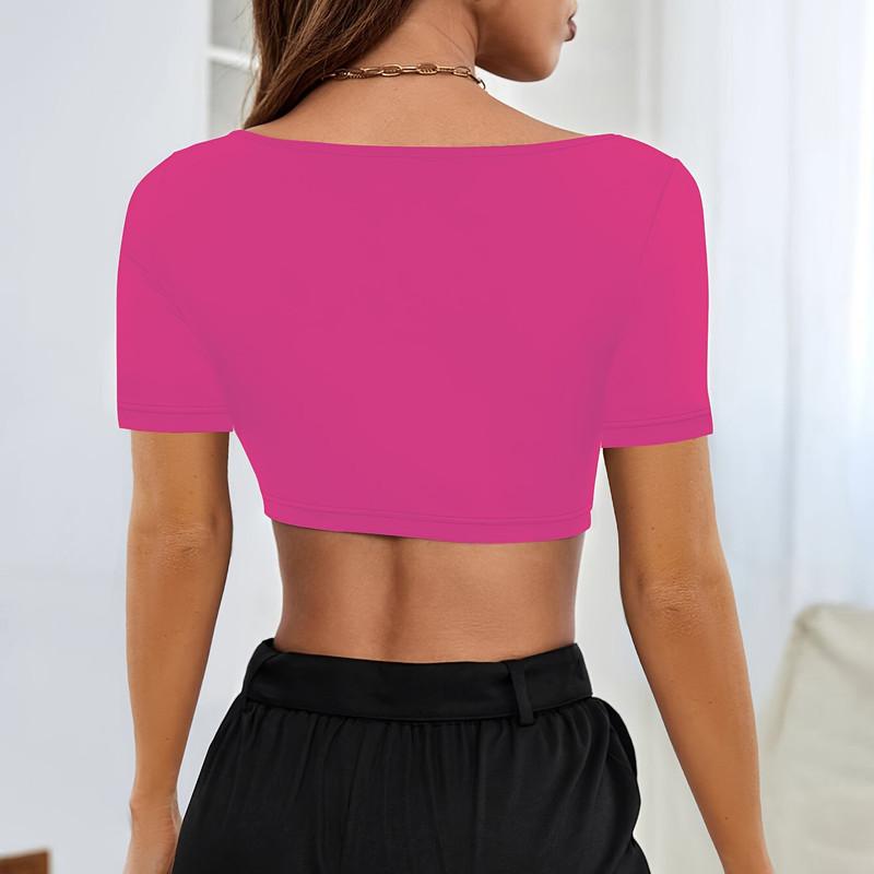 T-shirt à manches courtes en tricot pour femme, style décontracté, style sport d'été, élastique et très extensible