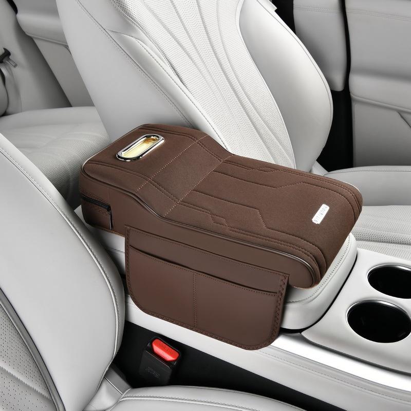 Universal Car Armrest Pad Height-Increasing Insoles Shearling Tissue Storage Box With Side Card Holder/Storage Pouch