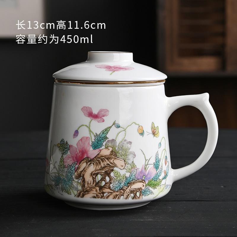 Chinese Ru Kiln Teacup Blue And White Ceramic With Lid Tea Separation Water Cup Household Special Tea Cup Office Mug