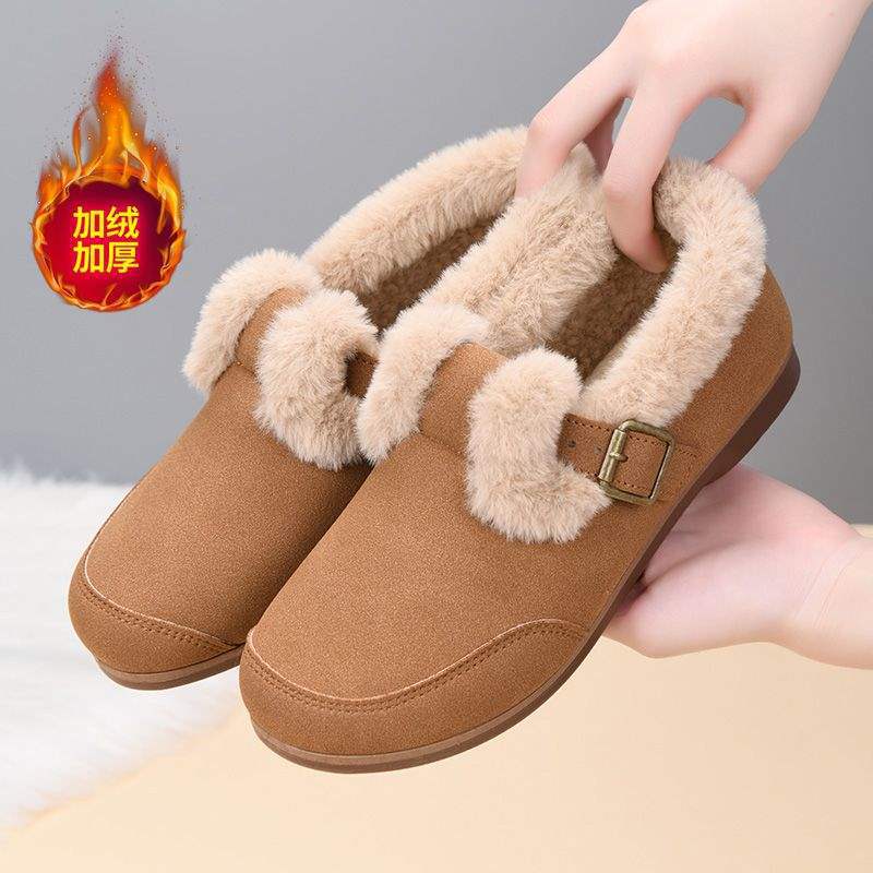 Winter flauschige Schuhe alte Nordbaumwollschuhe Damen gestapelte verdickte warme Mutterschuhe mittelalterliche und ältere weichsohlige rutschfeste flache Stiefel