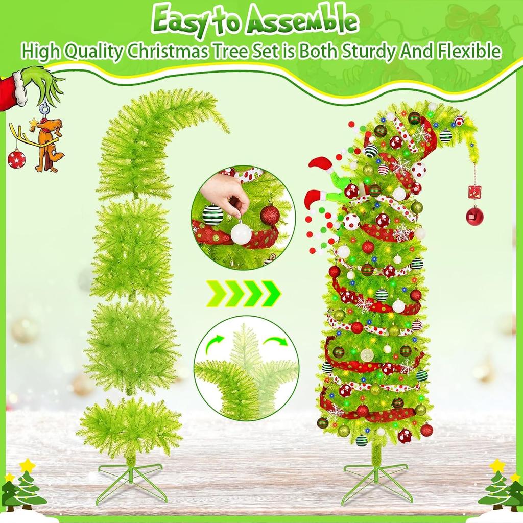 6FT Lime Green Artificial Christmas Tree with 200 LED Lights, Remote Control & Timer, Bendable Branches, Metal Base