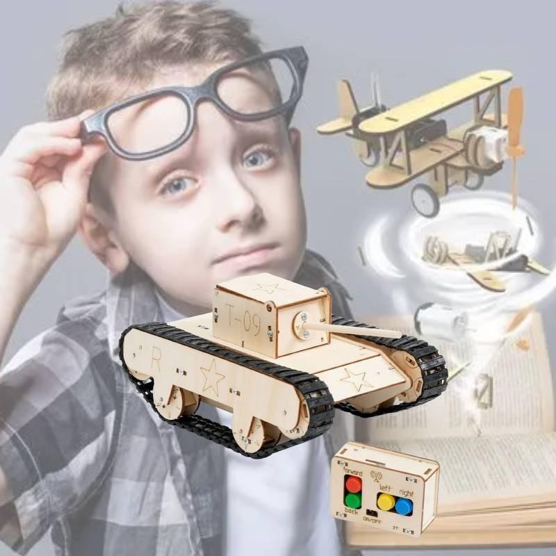 C-37f Remote Control Rotating Tank Diy Wood Material Kit For Stem Science Experiment