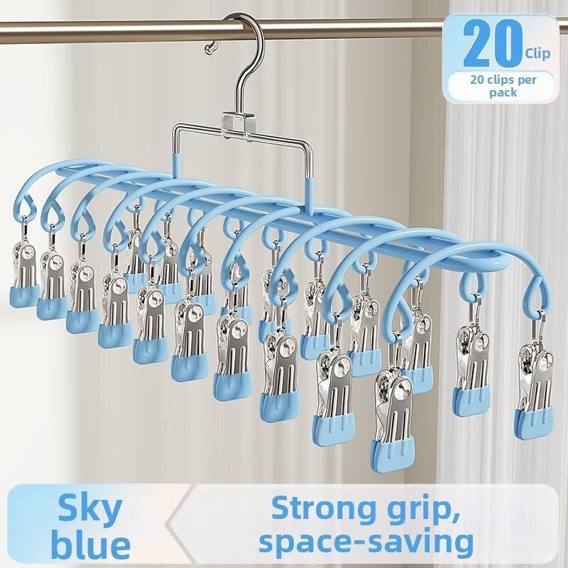 20 Clips Stainless Steel Sock Hanger Multi-Functional Laundry Drying Rack For Shoes Socks Underwear