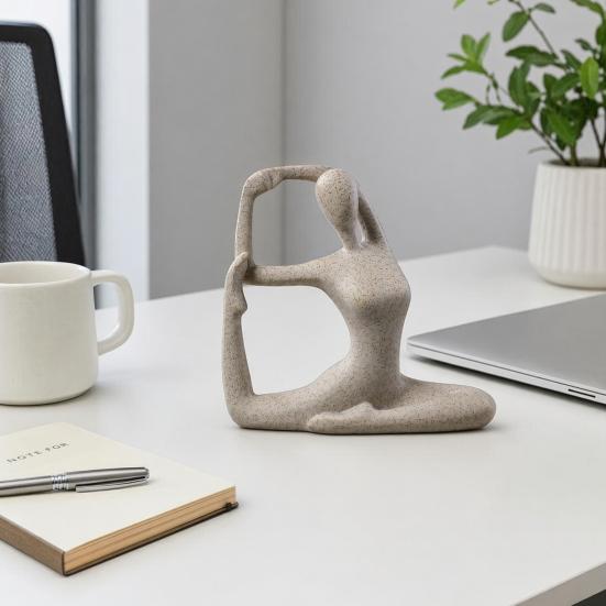 Scultura Zen Yoga, Statuetta Meditazione in Resina con Texture di Arenaria, Decorazione Astratta Posa Yoga per Soggiorno e Libreria, Regalo Accessori per la Casa