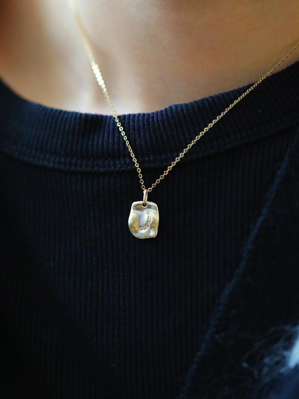 Gentle Moonlight S925 Sterling Silver 14K Gold-Plated Crescent Matte Pendant Necklace Gold 45cm Adjustable