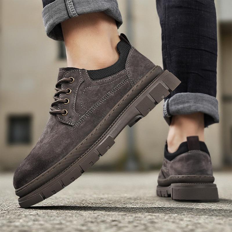 Mens Leather Casual Shoes New Retro Thick Sole Wear-resistant Comfortable Lace Up Flat Sneakers Outdoor Male Walking Shoes