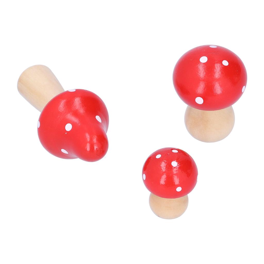 3Pcs Set Mushroom Crafts Innovative Cute Wooden Ornaments Home Office Desktop DecorationRed