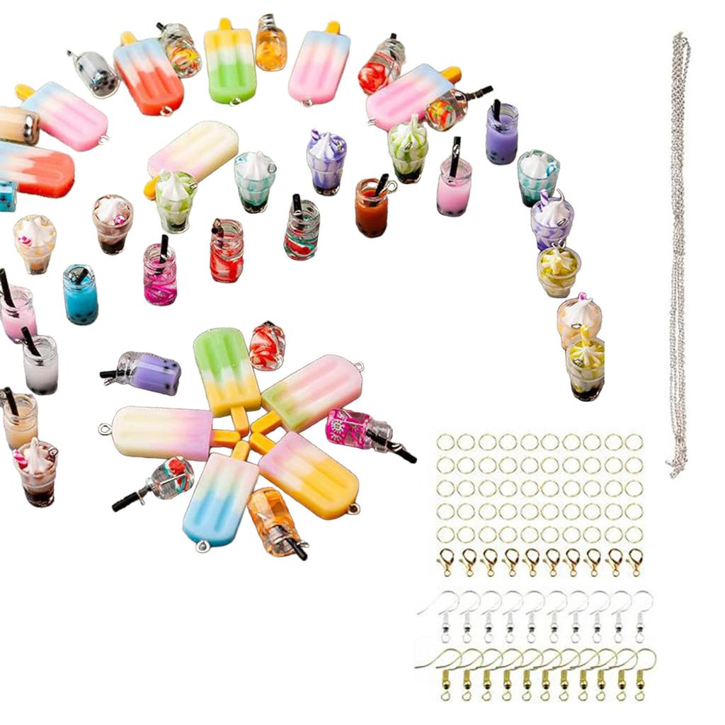 Versatile Bracelet and Necklace Kits Milk Tea Ice Cream Pendants Necklace Making Supplies Colorful Jewelry Components