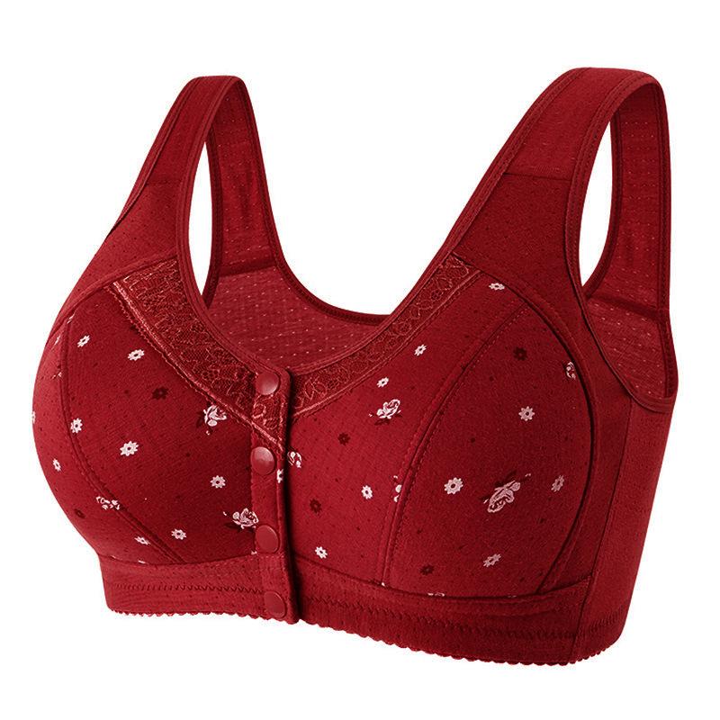 

Plus Size Floral Print Front Closure Wireless Comfort Everyday Bra 0XL червоний