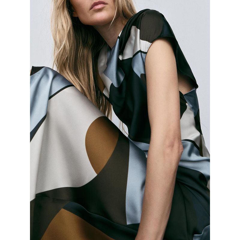 Za2025 Spring New Women's Clothing Fashion Elegant Slim Looking Silk Satin Texture Print Midi Skirt Dress 2479124