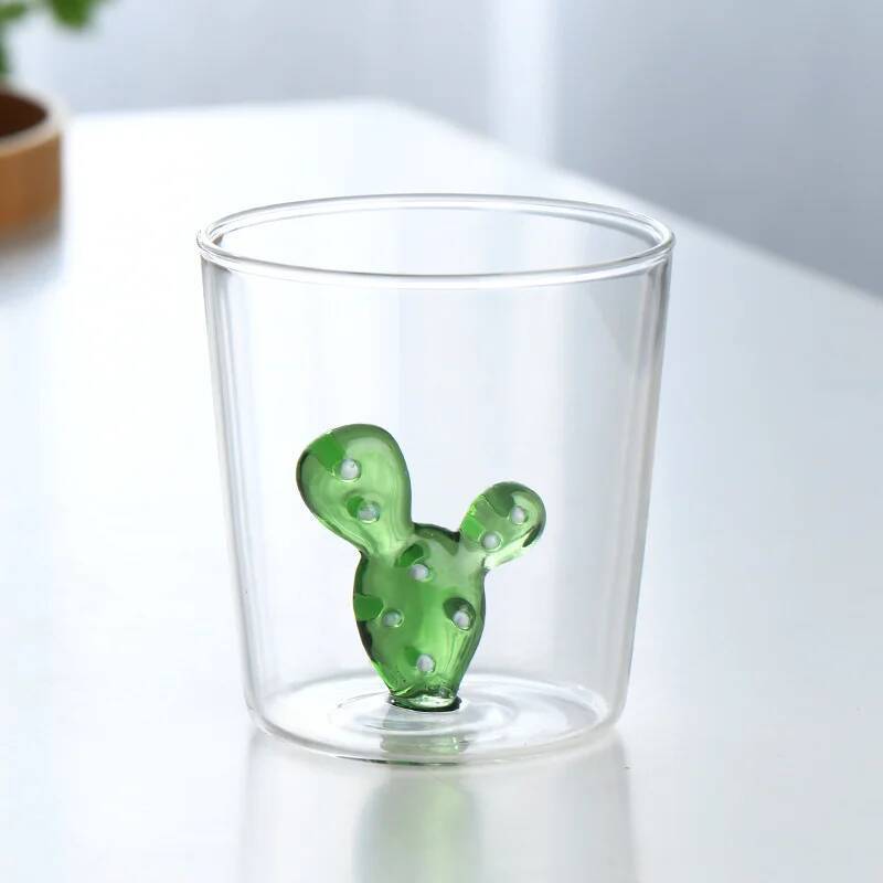 

Coffee Water Glass With 3D Plants Inside Creative Kids Gift Glassware Drinking Cup Personalized Cactus Breakfast Milk Coffee Mug 300ml