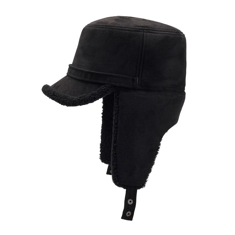 Winter Mens Thermal Ear Flap Hat Thick Faux Fur Lined Trapper Cap with Brim Windproof Aviator Hat for Outdoor Daily