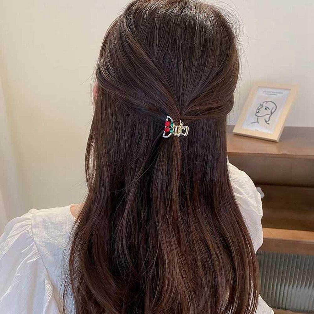 Little Grab Clip Rhinestone Hairpin Korean Style Headwear Cherry Hair Claw Female Hair Accessories