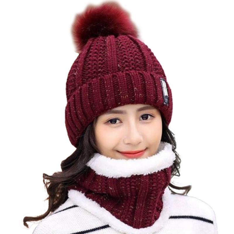 Knitted Women Hat Neck Warmer Winter Scarf Set for Commute Cycling Ski Russian Cossack Caps for Winter