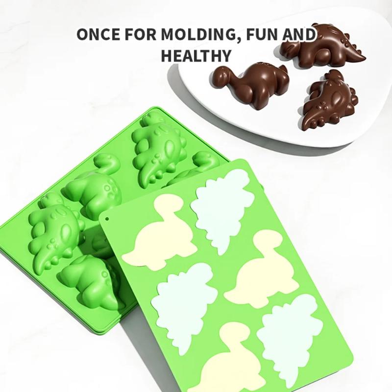 

Silicone 6 Cavities Dinosaur Jello Molds For Chocolate Dinosaur Soap Molds For Baking Dessert Cupcake Topper Cake Decoration зелений
