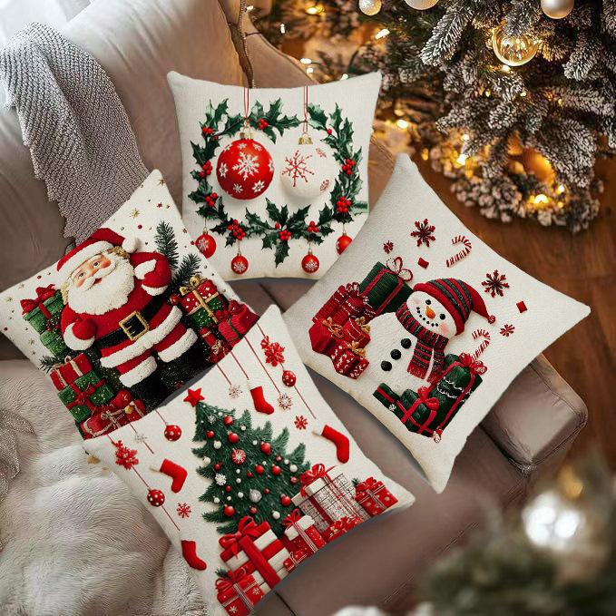 Santa Claus Bell Garland Pillow Cover Christmas Decorative Sofa Cushion Pillow Cover