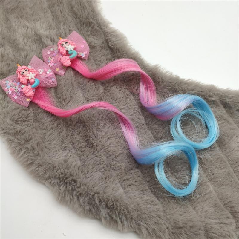 

Girls Mermaid Wigs Hairpins Ponytail Kids Rainbow Shell Hair Clip Hair Extension Colorful Wig Twist Braider Hair Accessories A4