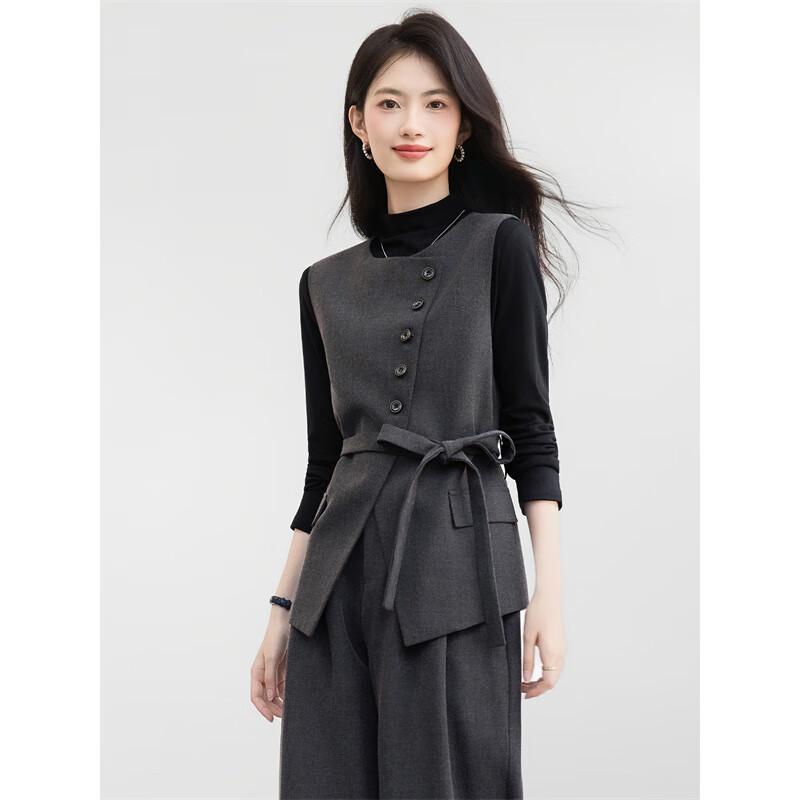 Xinfeiyu Women's Oblique Placket Wool Blend Vest Coat