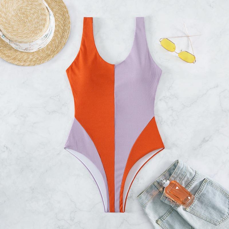 Nouveau Maillot de Bain Une-Pièce Contrasté Épissé pour Femmes